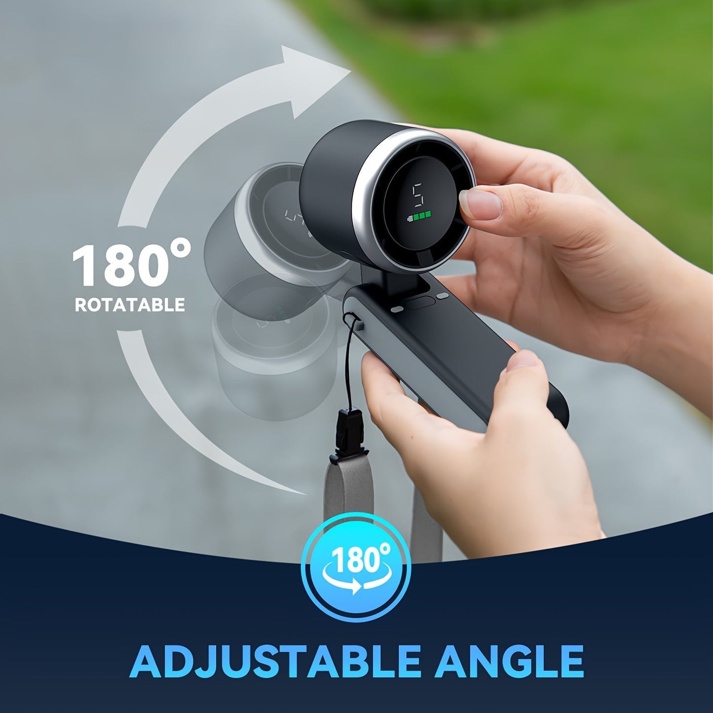 12-Stunden Turbo Handventilator mit LED-Licht - 5-Gang batteriebetriebener Kühlventilator, 3-in-1 Luft-Turbo-Technologie - Kompaktes Design für Outdoor, Reisen und den täglichen Gebrauch | Brehn