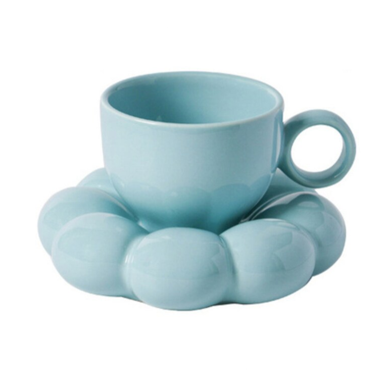 Pastell Bubble Becher mit Untertasse – Elegante Keramiktasse für einzigartiges Essen