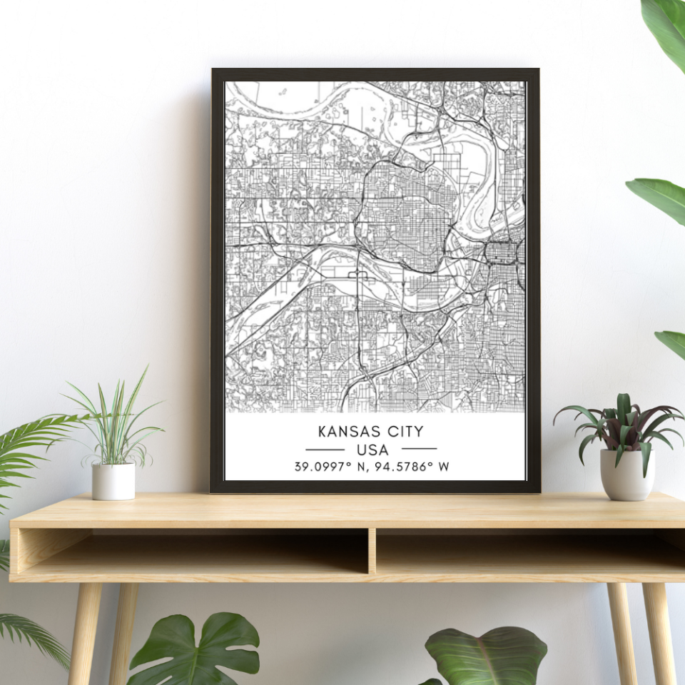 Kansas City Karte - Leinwand Wandkunst Malerei