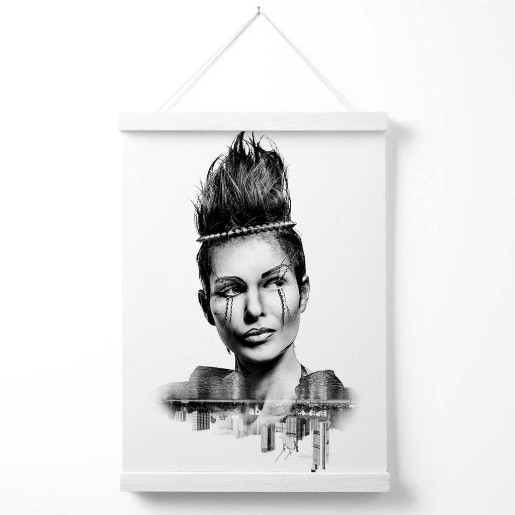 Abstraktes Mädchen- und Stadtmode-Schwarzweiß-Fotoposter mit Aufhänger