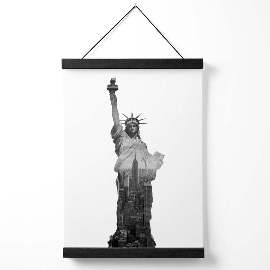 Abstraktes Freiheitsstatue-Poster in New York, Schwarz-Weiß-Foto mit Aufhänger