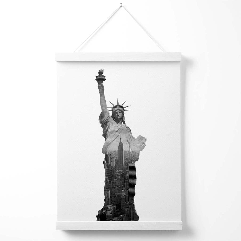 Abstraktes Freiheitsstatue-Poster in New York, Schwarz-Weiß-Foto mit Aufhänger