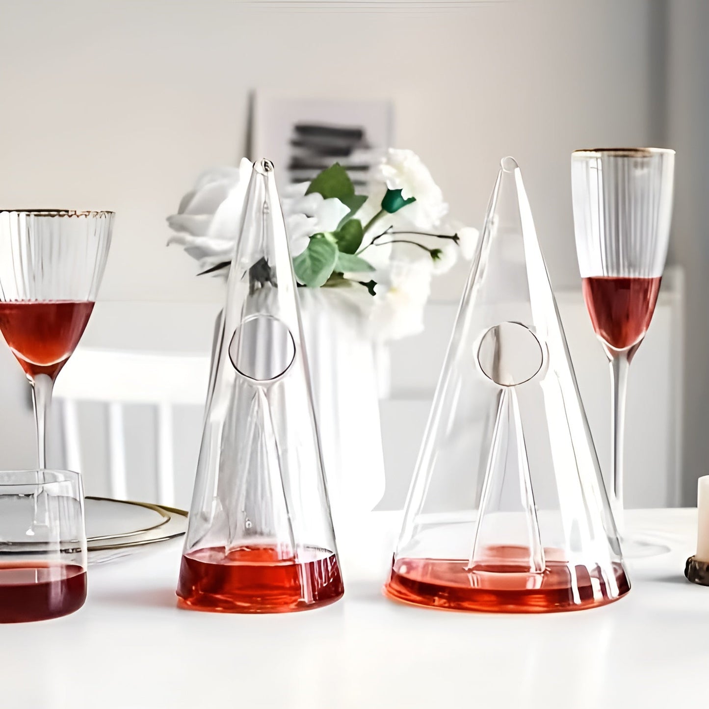 Rotweinkaraffe aus Glas – Stilvolle Belüftung durch Wasserfall-Ausgießfunktion | Inklusive Kühlbehälter