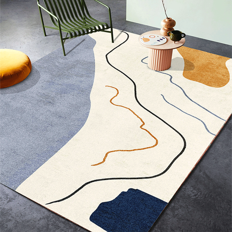 Brehn | Retro Abstract Line Art Teppich Mehrfarbiger Mid-Century Teppich Synthetik Waschbar Fleckenresistent Rutschfester Teppich für das Wohnzimmer
