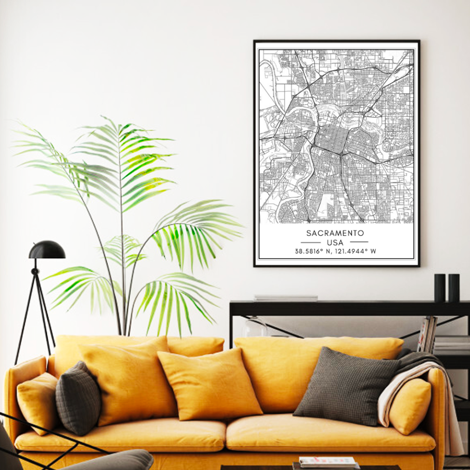 Stadtplan von Sacramento – Leinwandbild