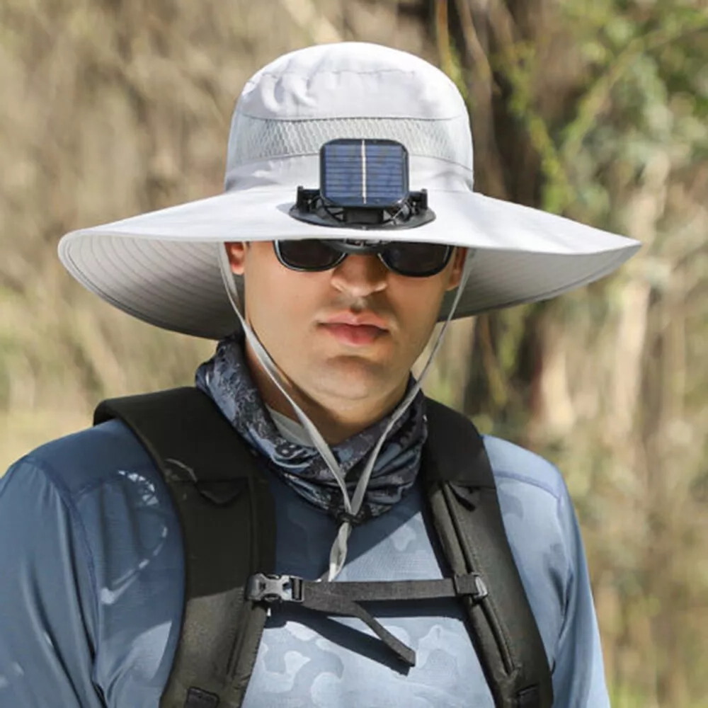 Breiter Schirm Solarventilator Outdoor Bucket Hat Solar- & USB-Ladegerät | Brehn