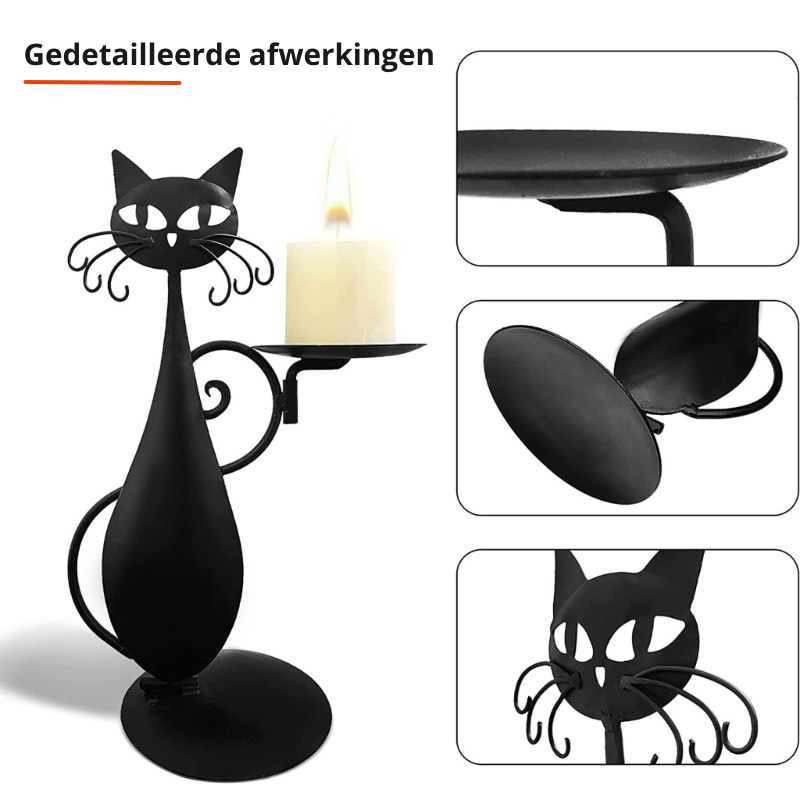 Brehn | Schwarzer Katzenkerzenhalter | Fügen Sie Ihrem Interieur einen Hauch von Mystik hinzu