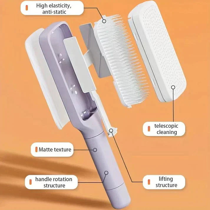 Brehn | LuxéTress 4-in-1 Selbstreinigende Haarbürste | Innovative Haarbürste mit Selbstreinigungstechnologie für mühelos glattes und glänzendes Haar