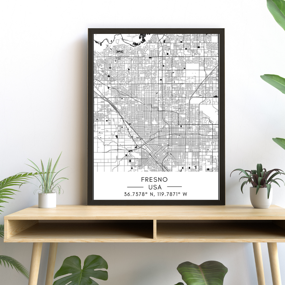 Fresno Stadtkarte - Leinwand Wandkunst Gemälde