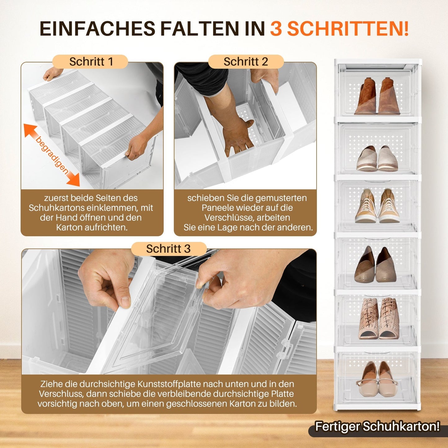 6 Ebenen Schuhboxen Aufbewahrungsbox Stapelbar | Brehn
