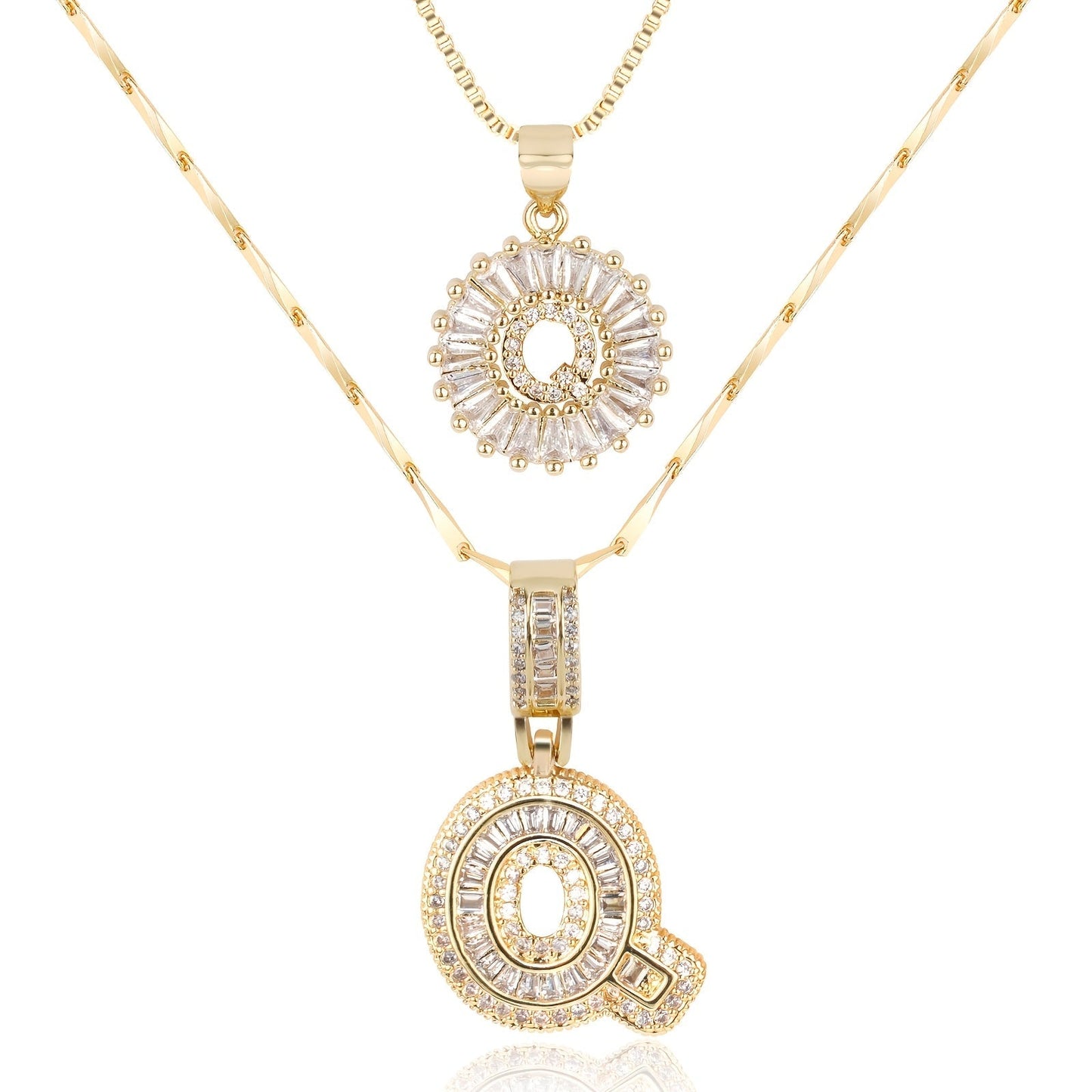 Brehn | 2pc 14k Diamant Buchstaben Initialen Halsketten