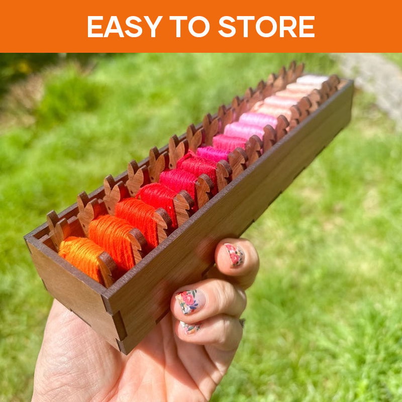 Stickgarn-Organizer | Hasen-Spulen-Set aus Holz | 16-teilig | Inklusive Aufbewahrungsbox