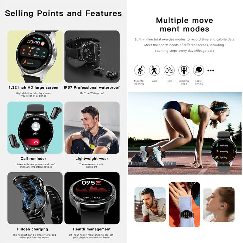 2-in-1 Smartwatch mit Bluetooth-Kopfhörern | Brehn