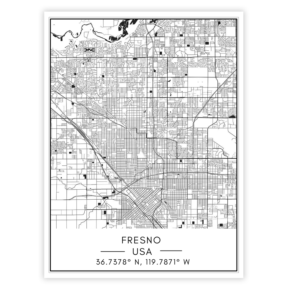 Fresno Stadtkarte - Leinwand Wandkunst Gemälde
