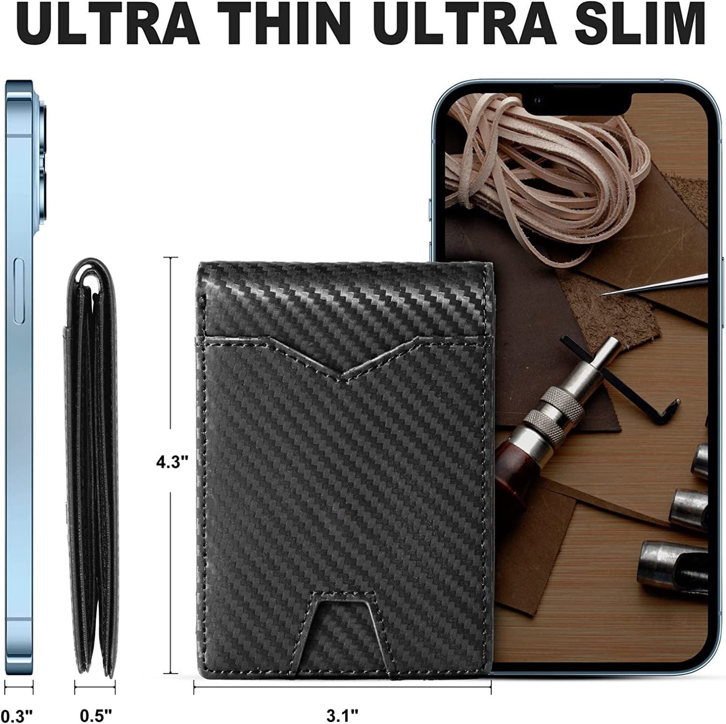 Slim RFID-Geldbörse für Herren | Kartenetui aus Leder | Schwarz