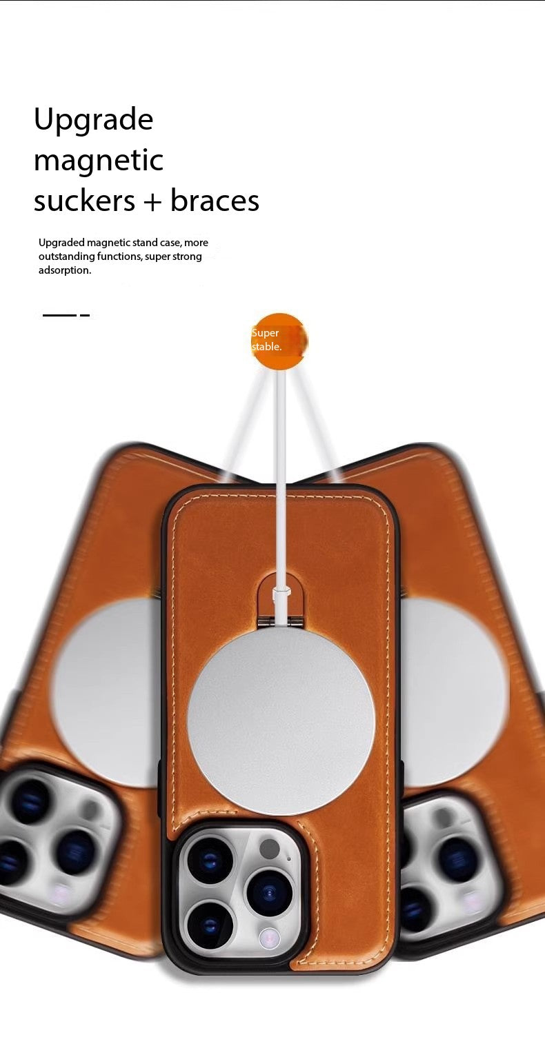 Für 17ProMax Magnetische Halterung Handyhülle Hochwertige Business Lederhülle