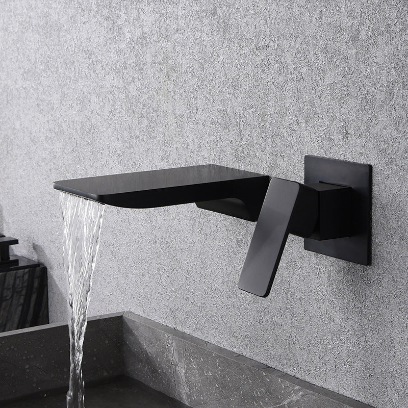 Kreativer Wandtyp Wasserfallwasserhahn aus reinem Kupfer schwarzer Waschbecken kaltes und heißes eingebettetes Becken verborgenes Armatur