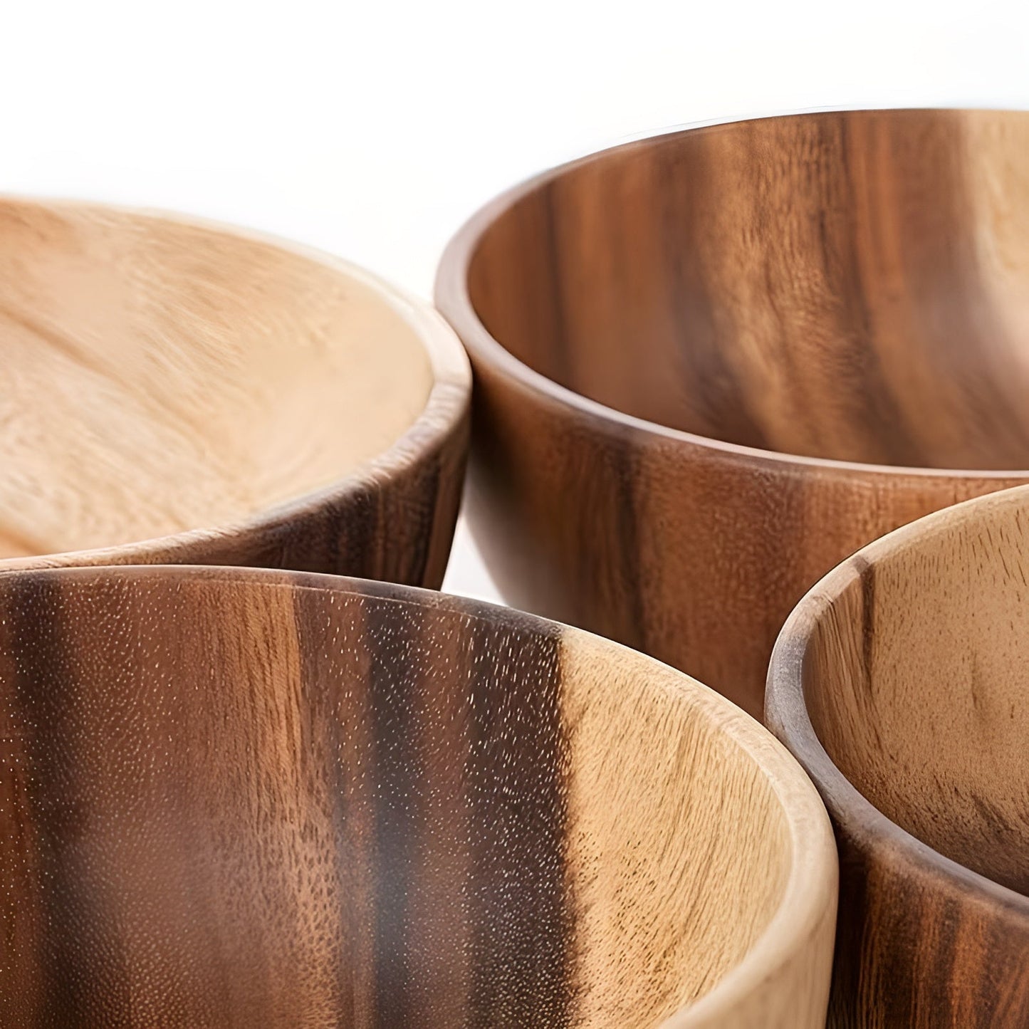 Servierschüssel-Set aus Holz (4-teilig) – ReusaBrehne und handgefertigt | Ideal für Salat, Suppe, Reis und Ramen
