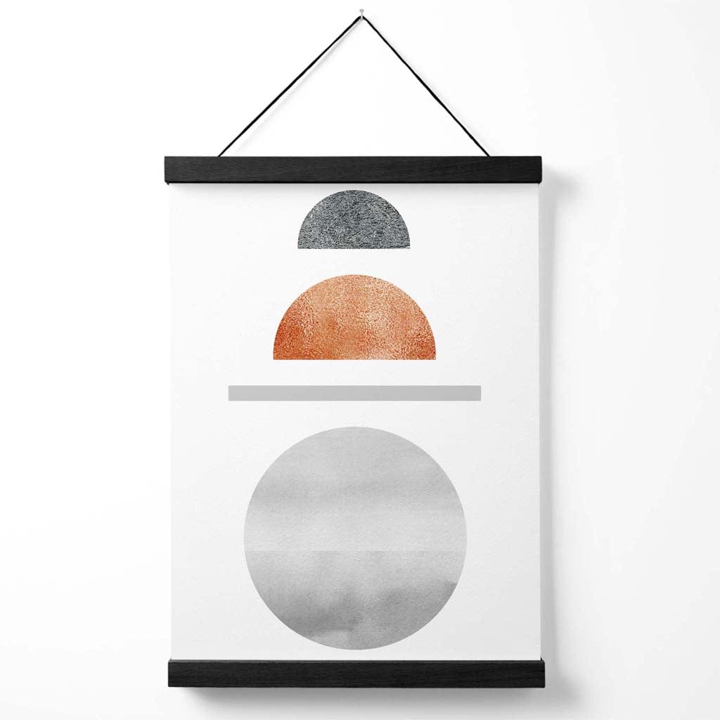 Halbmond-Poster im Mid-Century-Stil aus Kupfer und Grau mit geometrischem Muster und Aufhänger