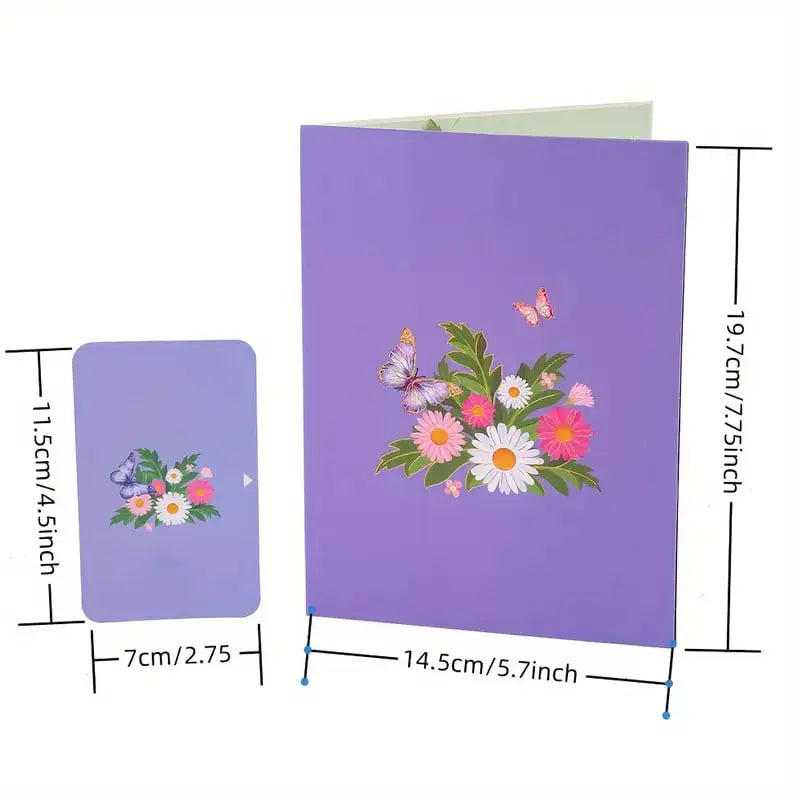 3D Pop-Up Grußkarte – Bunte Schmetterlinge & Gänseblümchen mit Umschlag