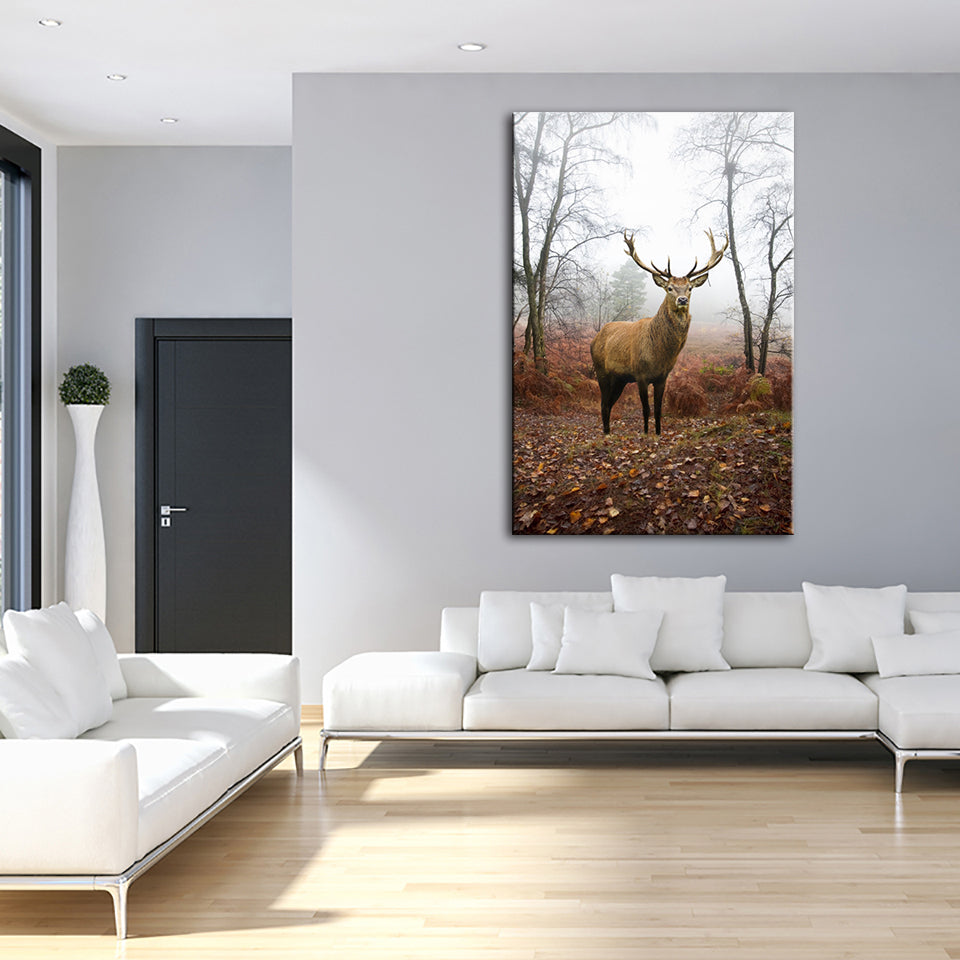Herbstlicher Hirsch im Nebel - Leinwandbild