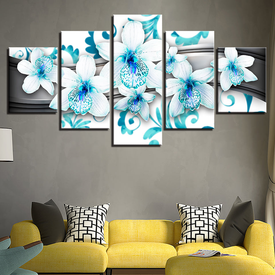 Stück Blau Farbton Weiß Blume - Leinwand Wandkunst Gemälde