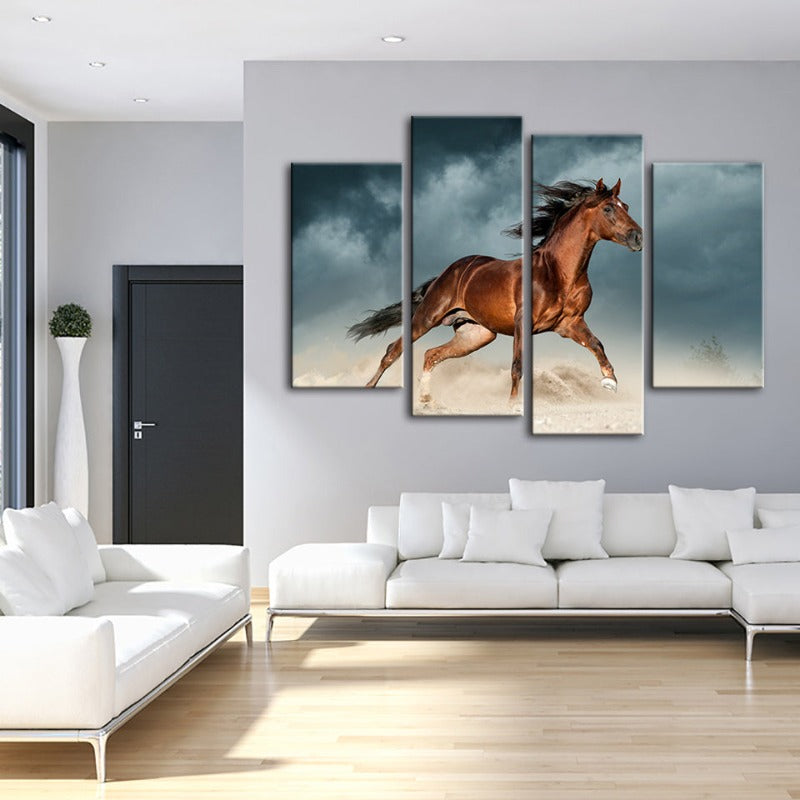 4-teilige braune Pferde in der Wüste - Leinwand Wandkunst Malerei | Brehn