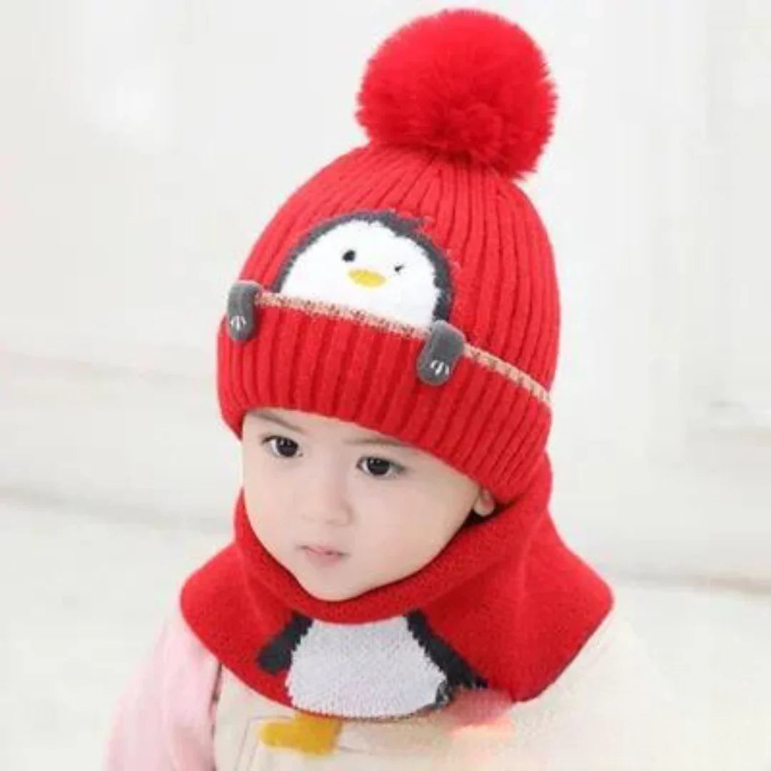 Brehn | Warmer Pinguin-Look – Strickmütze & Schal-Set für Kinder