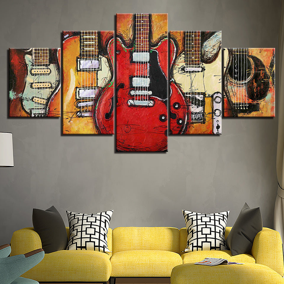 Gitarren Auf Gitarren - Leinwand Wandkunst Malerei