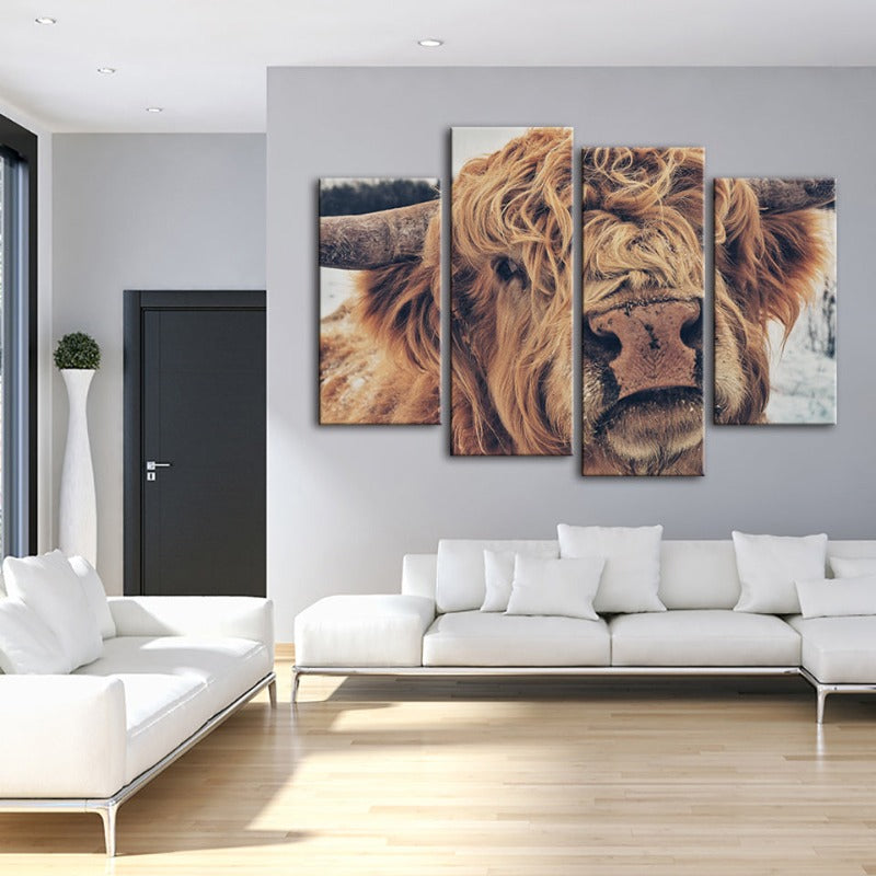 4-teilige Nahaufnahme Braun Kuh - Leinwand Wandkunst Gemälde | Brehn