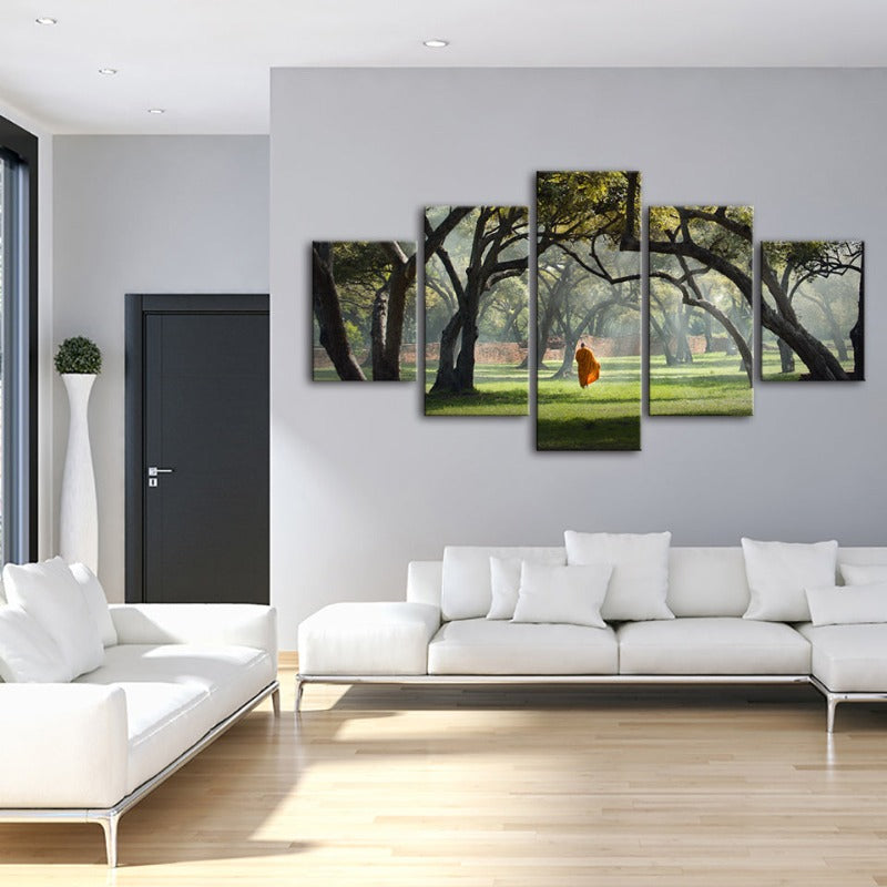 5 Stück Friedlicher Mönch Wandern - Leinwand Wandkunst Gemälde