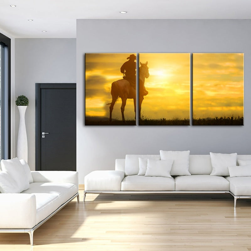 Cowboy und sein Pferd – 3-teiliges Leinwandbild