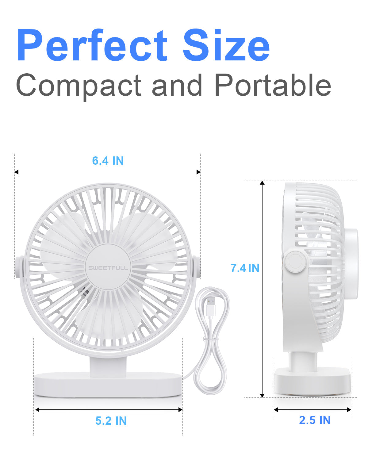 6,5 Zoll USB Kleiner Tischventilator für Zuhause Büro Auto Outdoor Reisen | Brehn