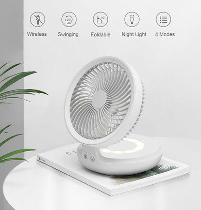 Wiederaufladbarer zusammenklappbarer Tischventilator, mit vier Modi, Nachtlicht und verstellbarem Winkel, für Studium, Schlaf, Arbeit und im Freien | Brehn