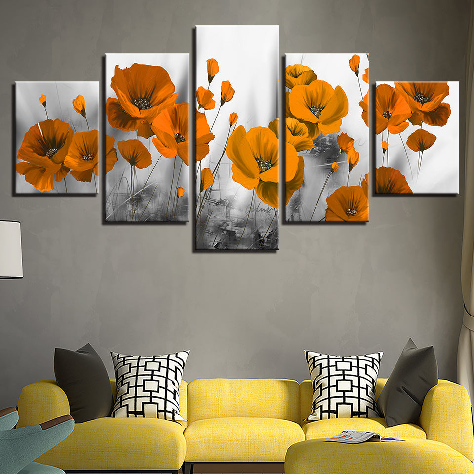 Melancholische Mohnblumen 5-teilig - Leinwand Wandkunst Gemälde