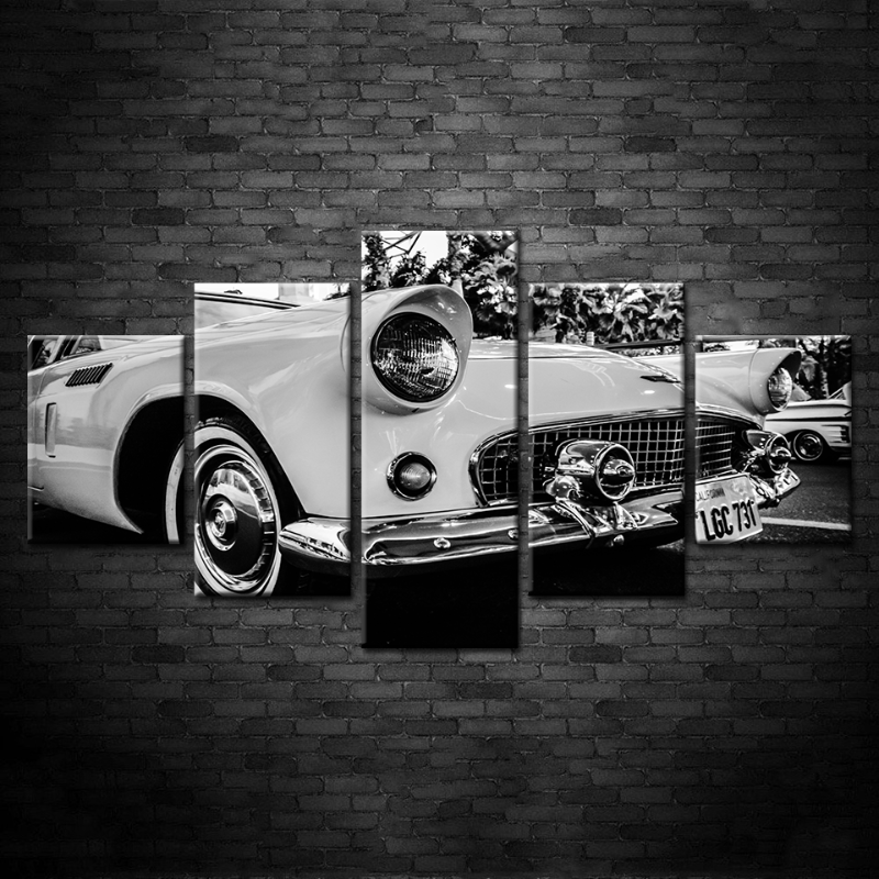 5-teilige weiße Vintage-Klassik-Auto - Leinwand-Wandkunst Gemälde