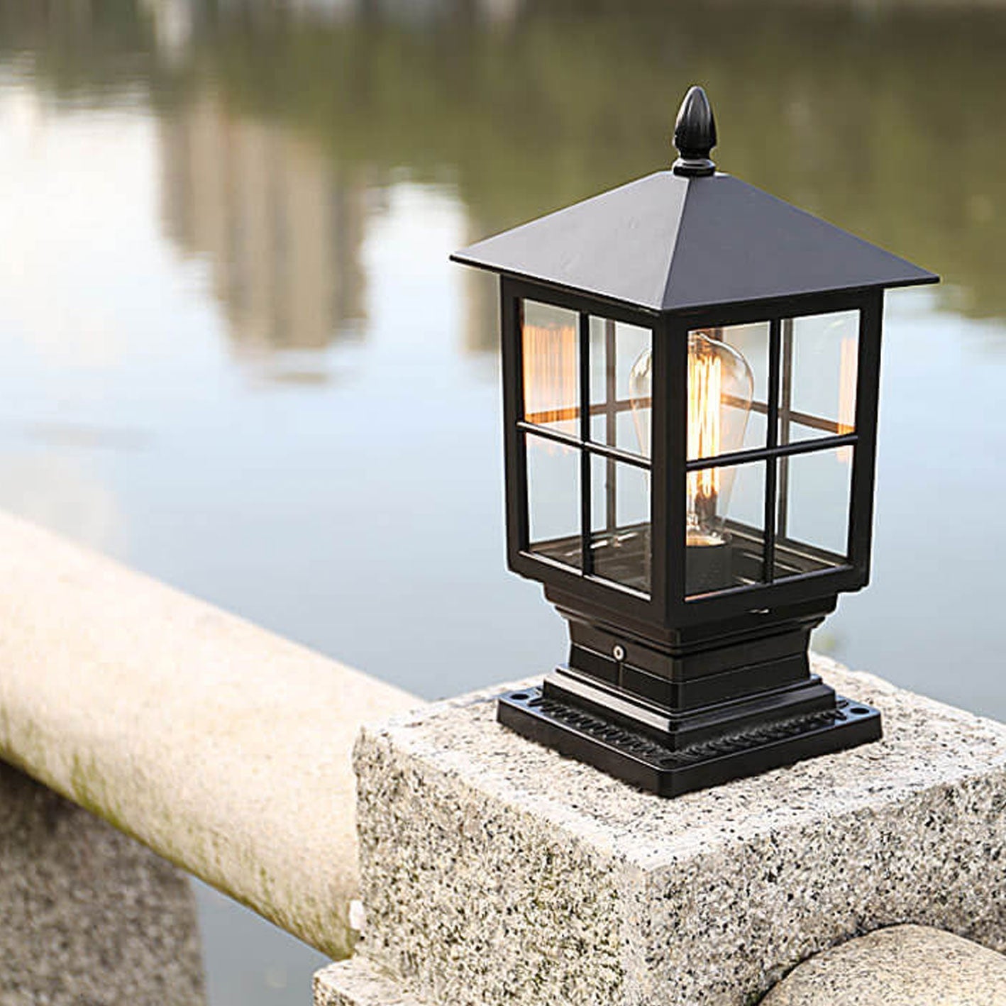 Europäische Outdoor-Säulenlaterne wasserdicht rostfrei 1-Lampen-Patio-Licht | Brehn