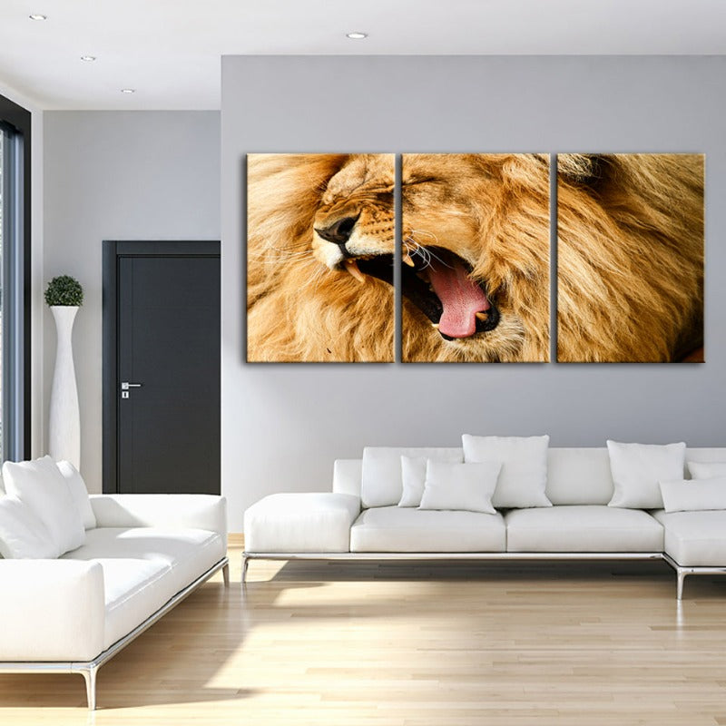 Wütender Löwenbrüll-Canvas Wandkunst Gemälde 3 Teile