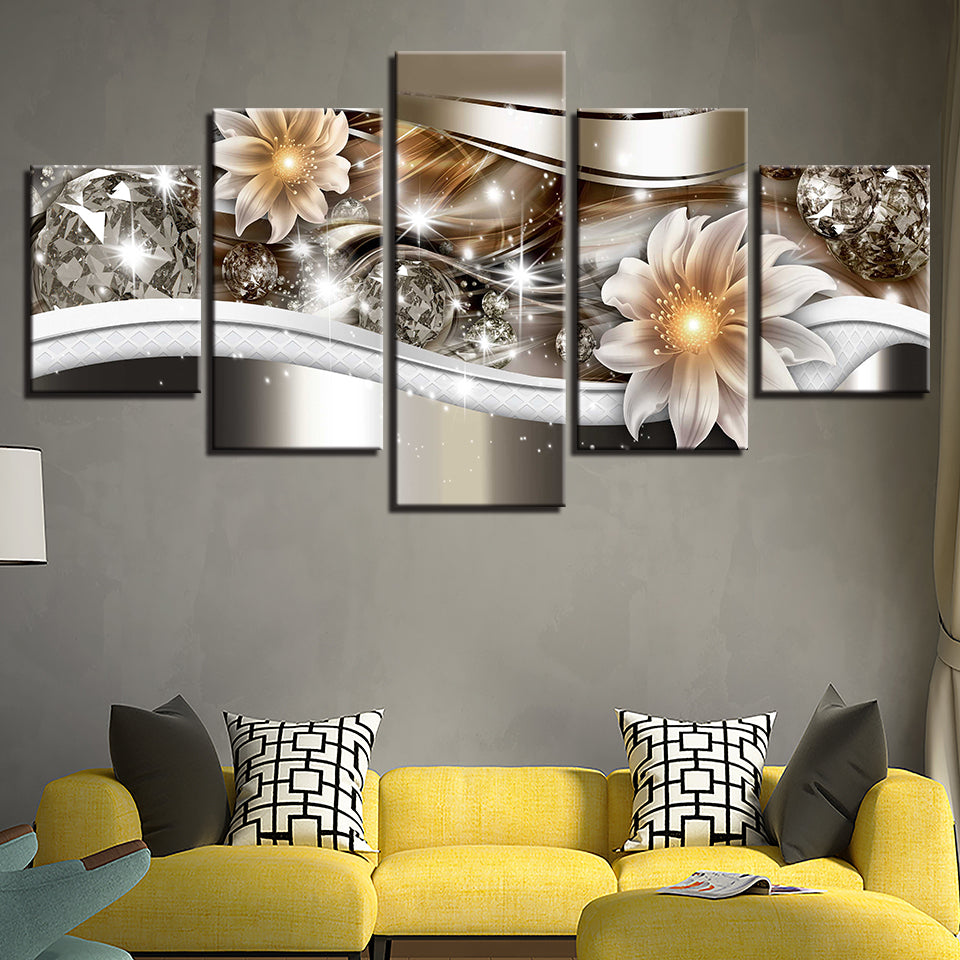 Leuchtende Funkelnde Blumen 5 Teilig - Leinwand Wandkunst Gemälde