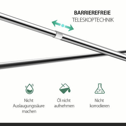 Teleskop-Kleiderstange ausziehbar 50–80 cm – Edelstahl, Ø 25 mm, ohne Bohren, mit rutschfesten Gummiköpfen
