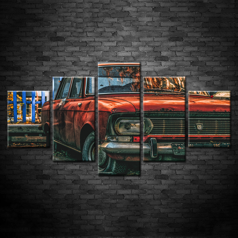 5-Teiliges Rotes Dellen Vintage Auto - Leinwand Wandkunst Gemälde
