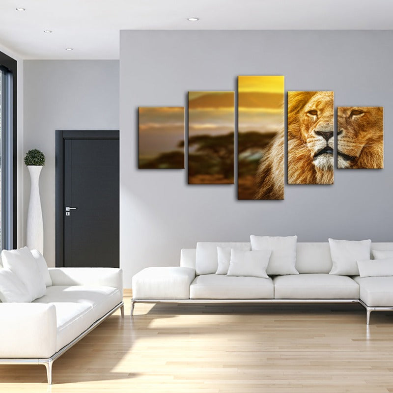 5-teilige unamused Löwe - Leinwand Wandkunst Gemälde