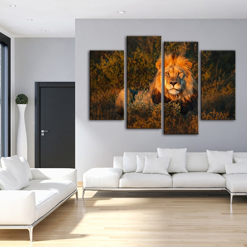 4-teiliges göttliches Sonnenuntergangs-Löwe - Leinwand Wandkunst Gemälde