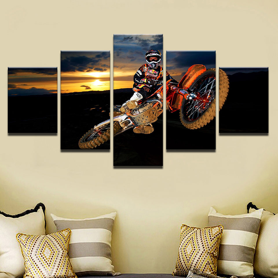 Motorbike Soaring 5 Teile - Leinwand Wandkunst Gemälde