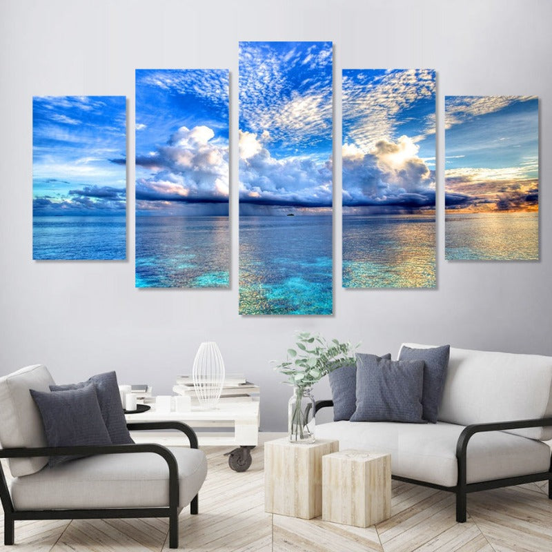 5 Stück Wunderschöne Blaue Meer Landschaft - Leinwand Wandkunst Malerei