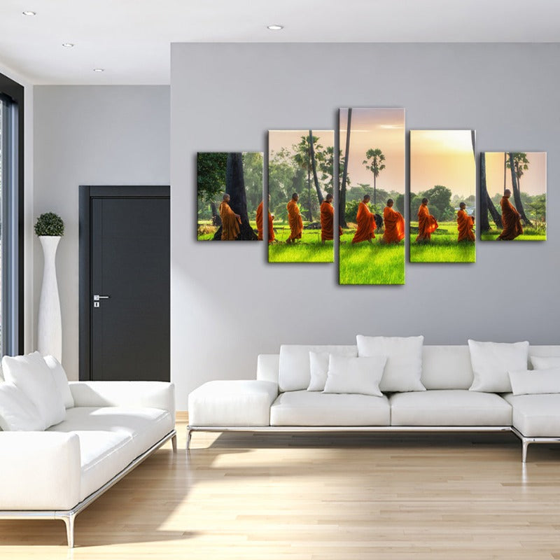 5-teilige entspannende Mönche - Leinwand Wandkunst Gemälde
