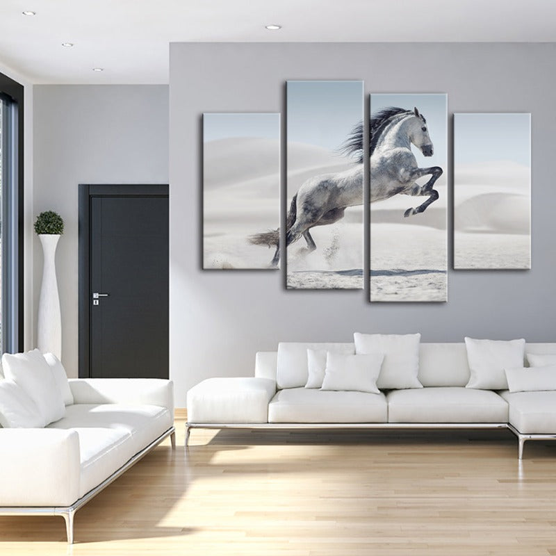4-teilige Springendes Weißes Pferd - Canvas Wandkunst Gemälde
