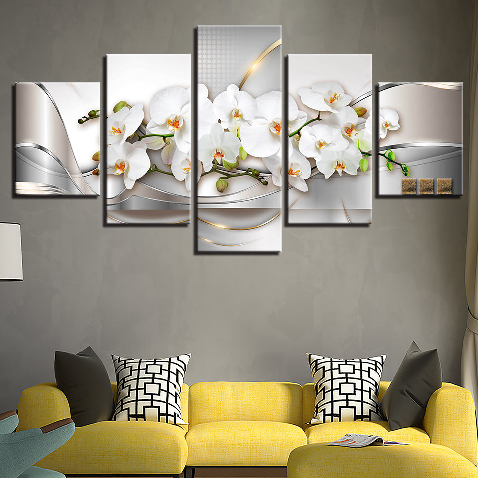 Metallic Weiß Orchideen 5 Teile - Leinwand Wandkunst Malerei