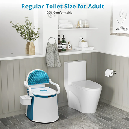 Brehn Tragbare Toilette für Senioren & Erwachsene – mit Armlehnen, Rückenlehne und herausnehmbarem Behälter, für drinnen & draußen