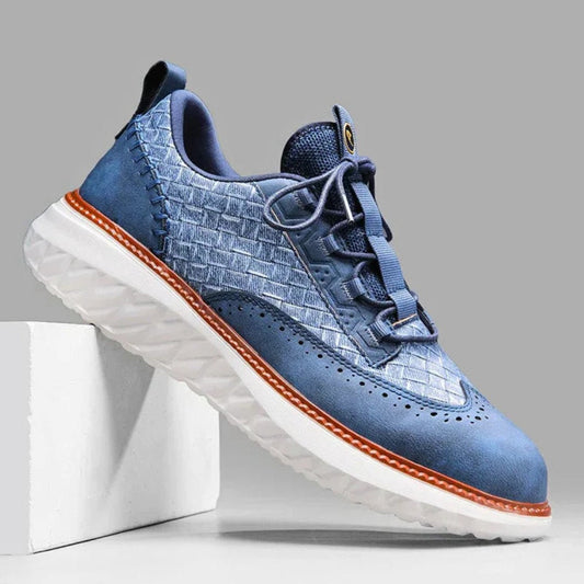 Gewebte Leder-Sneaker mit Brogue-Details und kontrastierender Sohle
